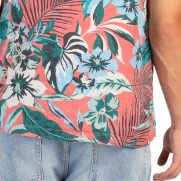 NEW C&C CALIFORNIA Linen Short Sleeve Printed Camp Shirt sugar coral for man 253 - Picture 4 of 6
